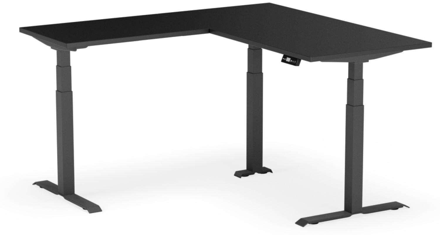 elektrisch höhenverstellbarer Schreibtisch L-SHAPE 160 x 160 x 60 - 80 cm - Gestell Schwarz, Platte Anthrazit Bild 1