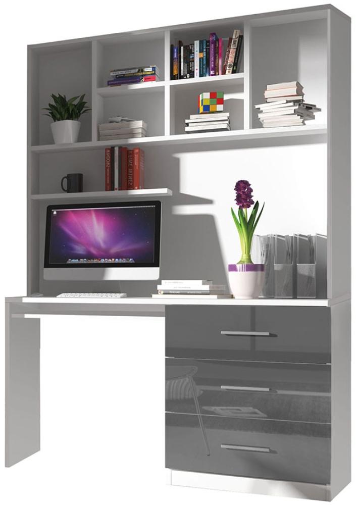 Schreibtisch Epexi 03, Weiß / Grau Hochglanz, 120x60cm Bild 1