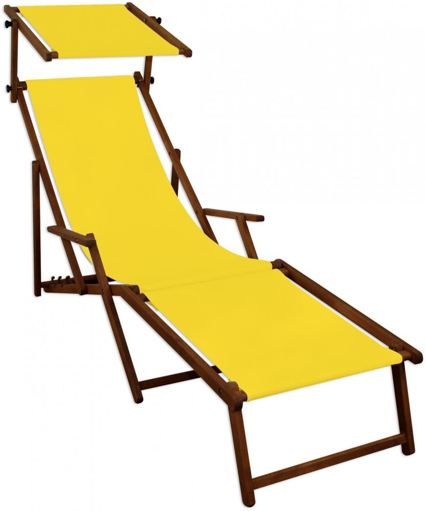 Sonnenliege gelb Liegestuhl Fußteil Sonnendach Gartenliege Holz Deckchair Gartenmöbel 10-302FS Bild 1