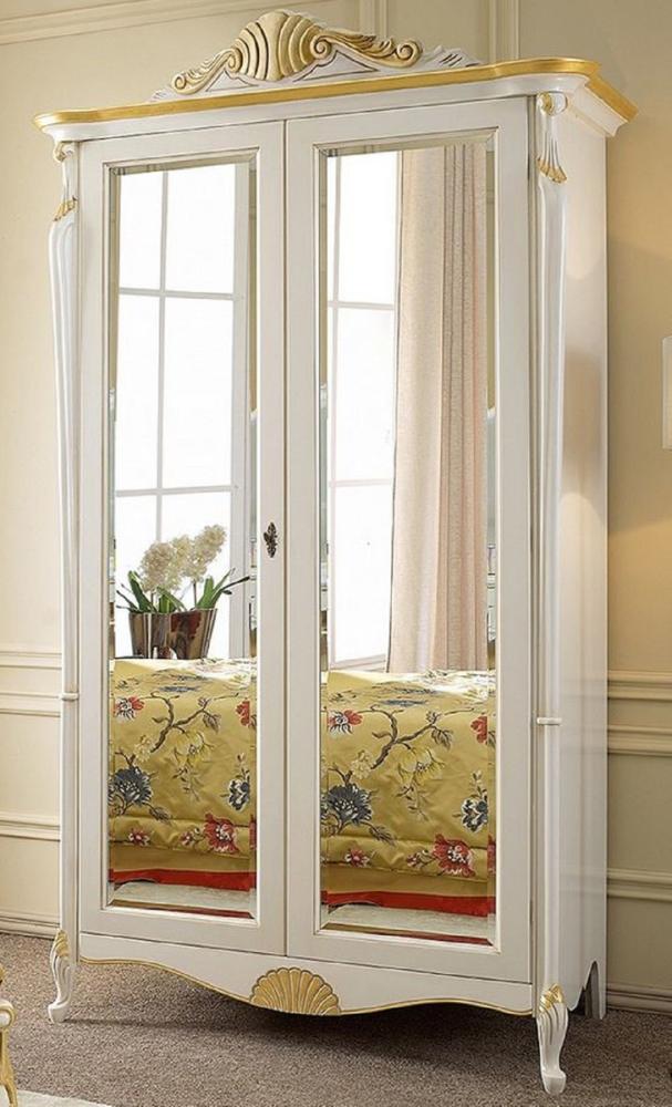Casa Padrino Luxus Barock Schlafzimmerschrank Weiß / Gold - Handgefertigter Mahagoni Kleiderschrank mit 2 verspieglten Türen - Barock Schlafzimmer Möbel - Luxus Qualität - Made in Italy Bild 1