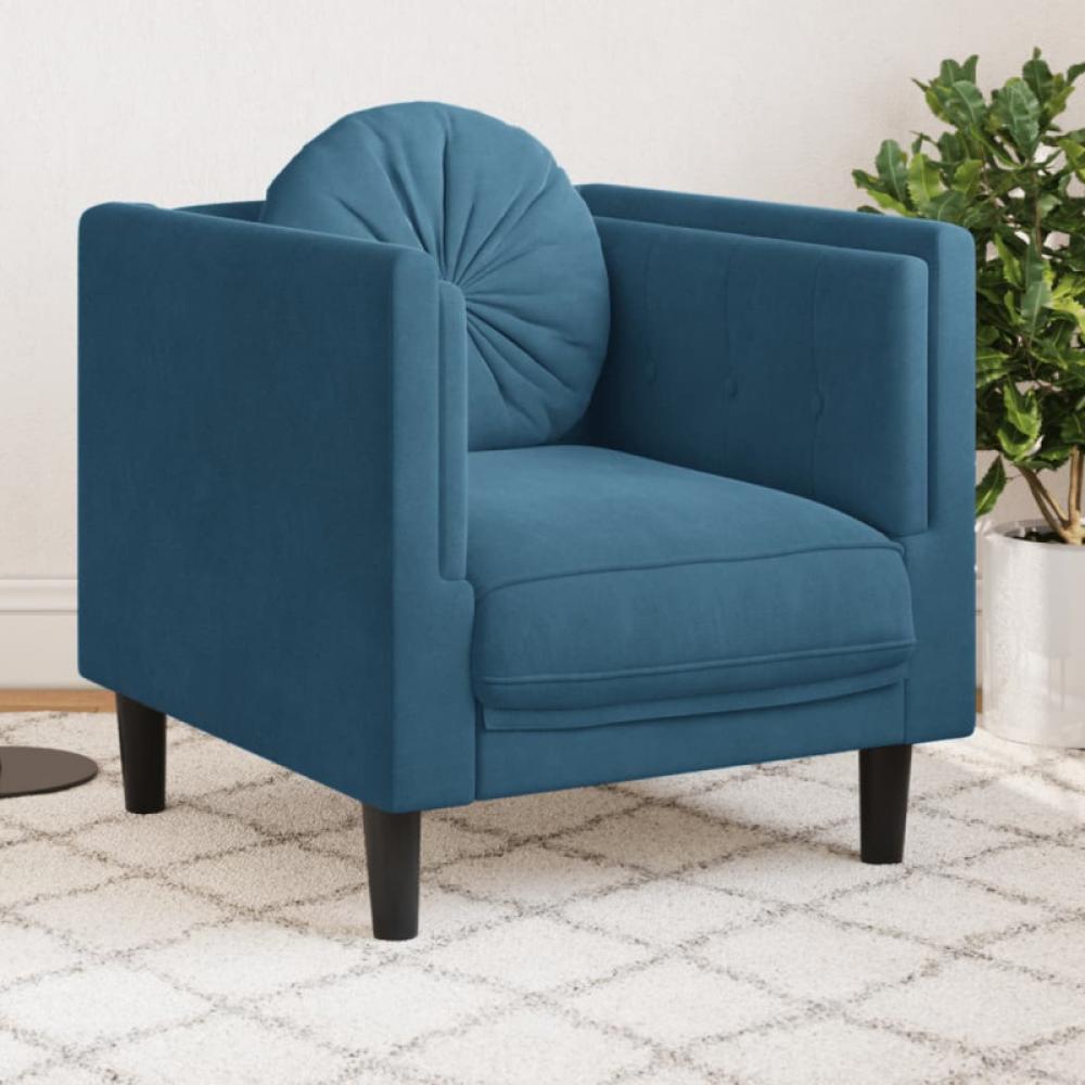 Sessel mit Kissen Blau Samt (Farbe: Blau) Bild 1