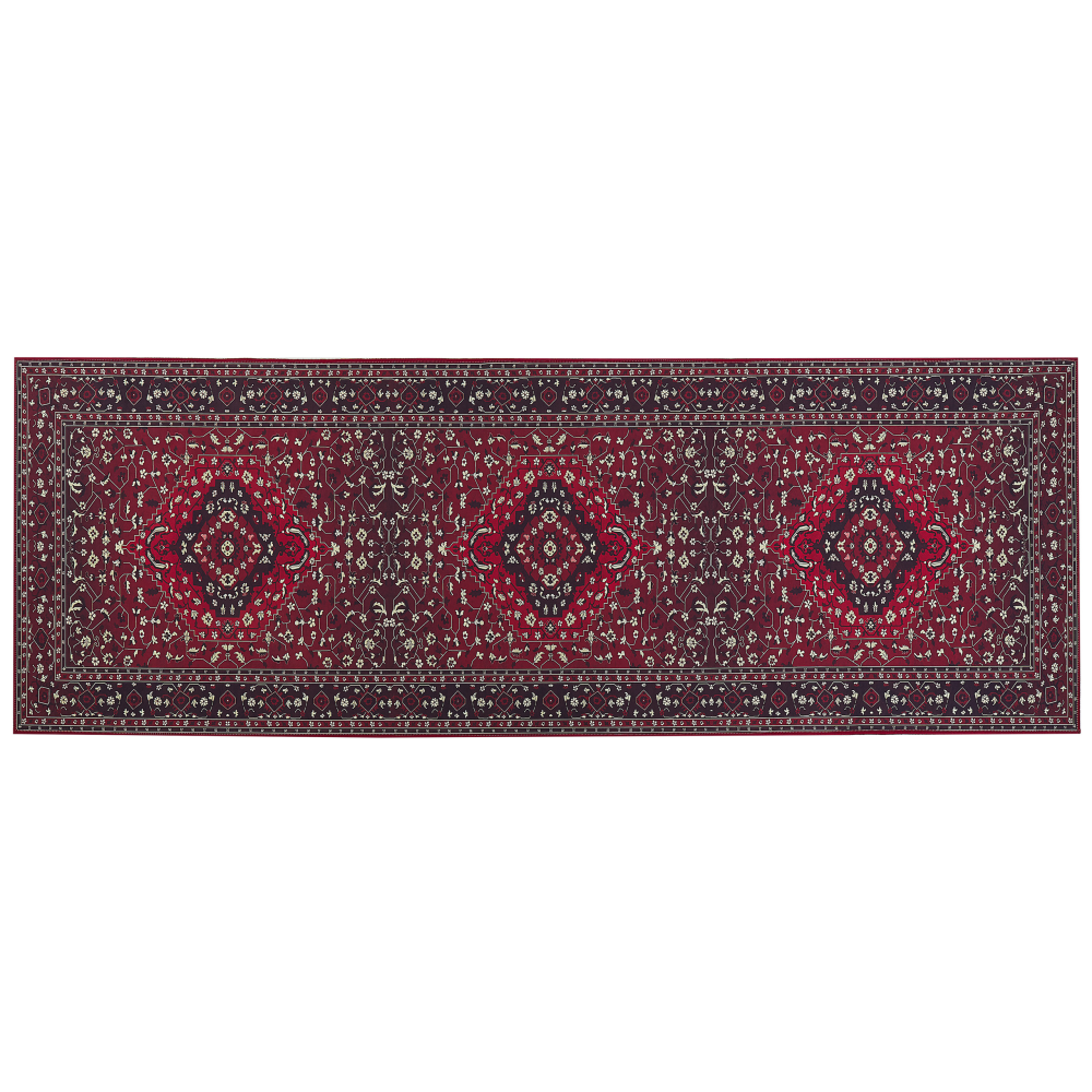 Teppich rot orientalisches Muster 70 x 200 cm Kurzflor VADKADAM Bild 1
