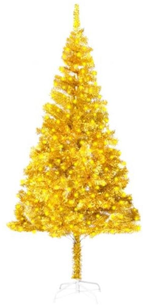 Künstlicher Weihnachtsbaum mit LEDs Ständer Golden 210 cm PET Bild 1