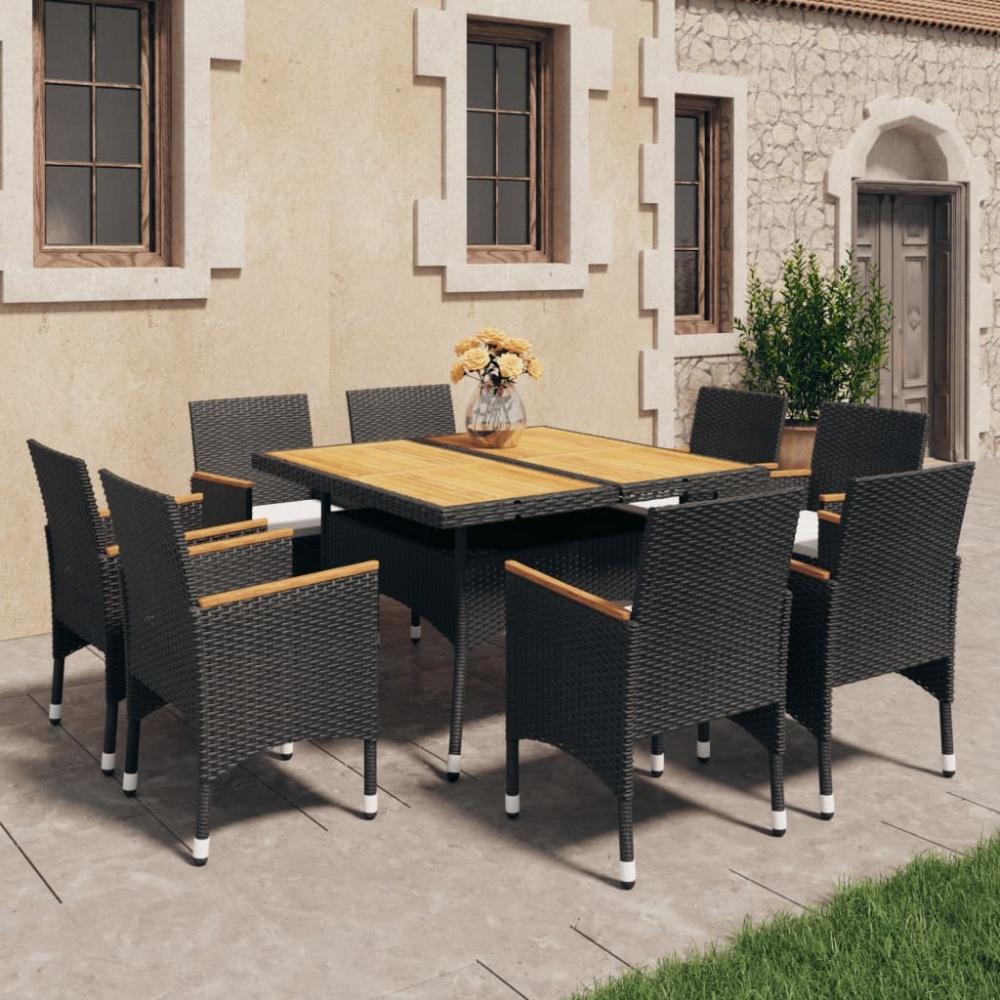 vidaXL 9-tlg. Garten-Essgruppe Poly-Rattan und Massivholz Schwarz Bild 1