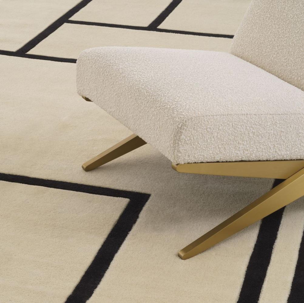 Casa Padrino Luxus Teppich Cremefarben / Schwarz 300 x 400 cm - Handgetufteter Wohnzimmer Teppich aus 100% Neuseeland Wolle - Luxus Qualität Bild 1