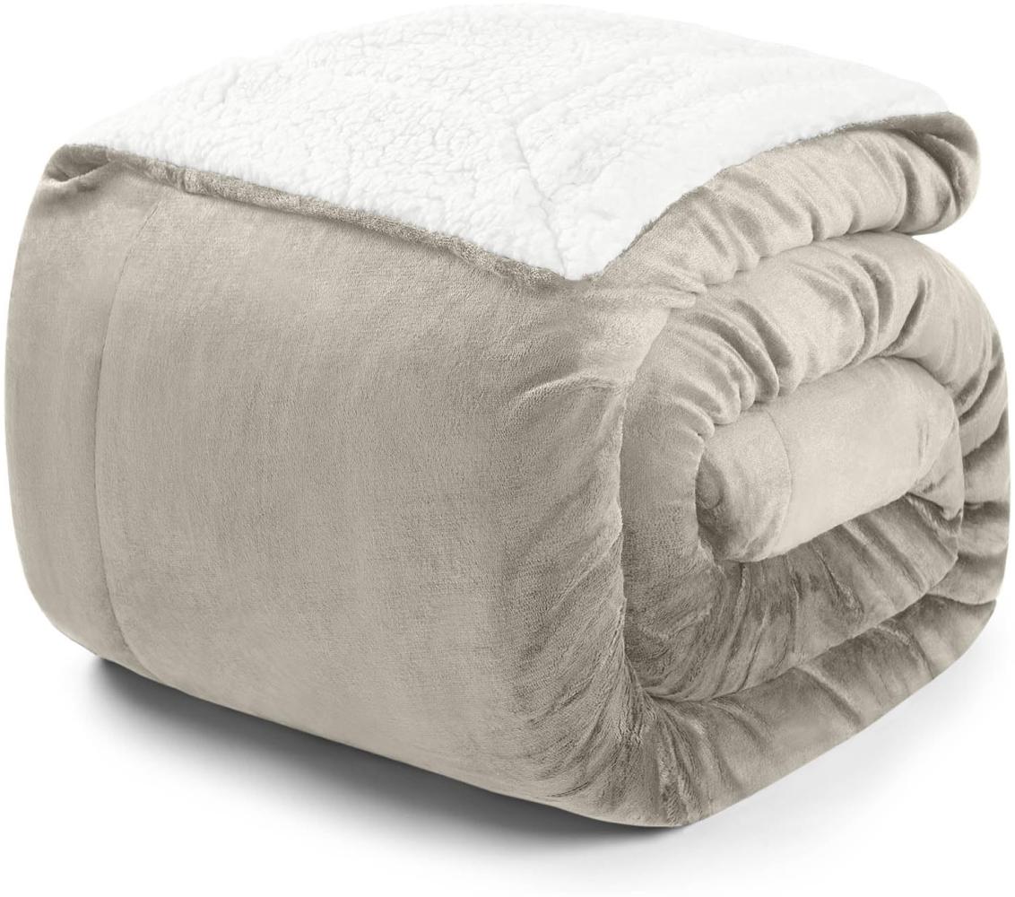 Blumtal Premium Sherpa Kuscheldecke flauschig - Wohndecke Kuscheldecke 130x150 cm - OEKO-TEX zertifizierte Fleecedecke 130x150 cm - Wohn- & Kuscheldecke - Wohndecke 130x150 cm flauschig - Sand - Beige Bild 1