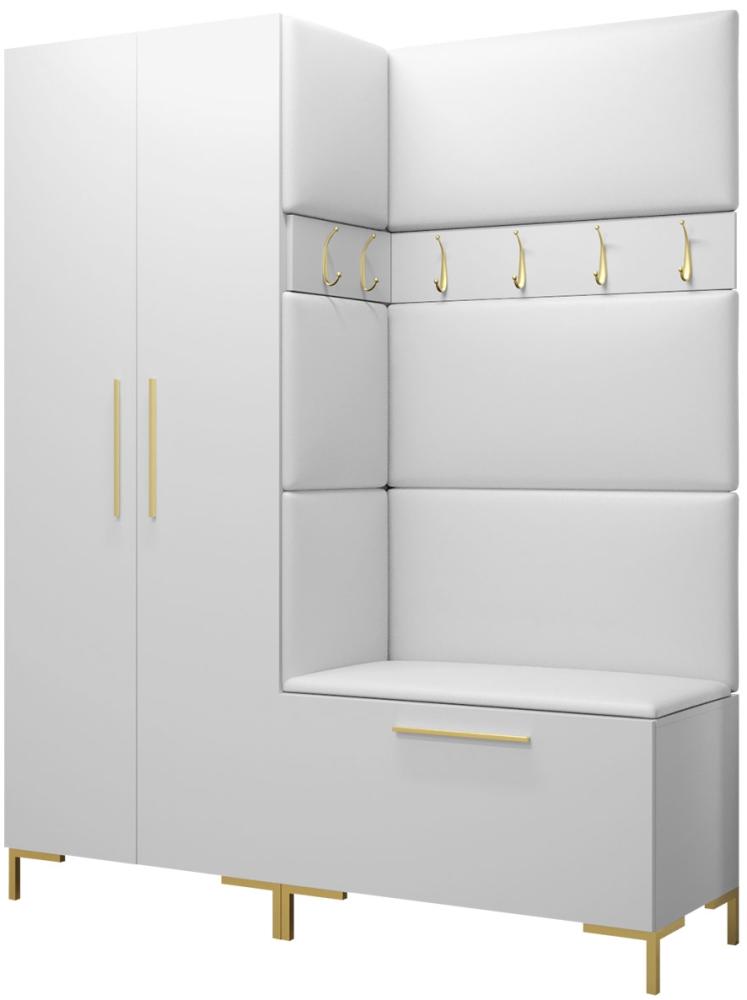 Garderoben-Set Zinetto I mit 4 Stück Gepolstertes Wandpaneel Pag 84x42 und 3 Stück 42x42 (Weiß + Gold, Soft 017) Bild 1
