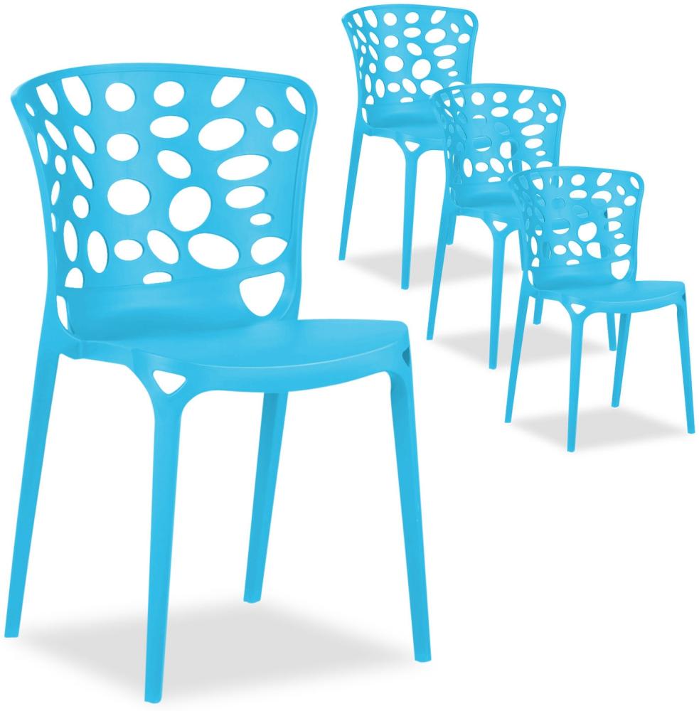 Gartenstuhl 4er Set Modern Blau Stühle Küchenstühle Kunststoff Stapelstühle Balkonstuhl Outdoor-Stuhl Bild 1