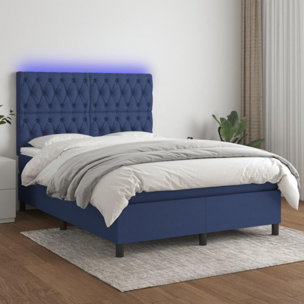 vidaXL Boxspringbett mit Matratze & LED Blau 140x190 cm Stoff, Härtegrad: H2 [3135115] Bild 1