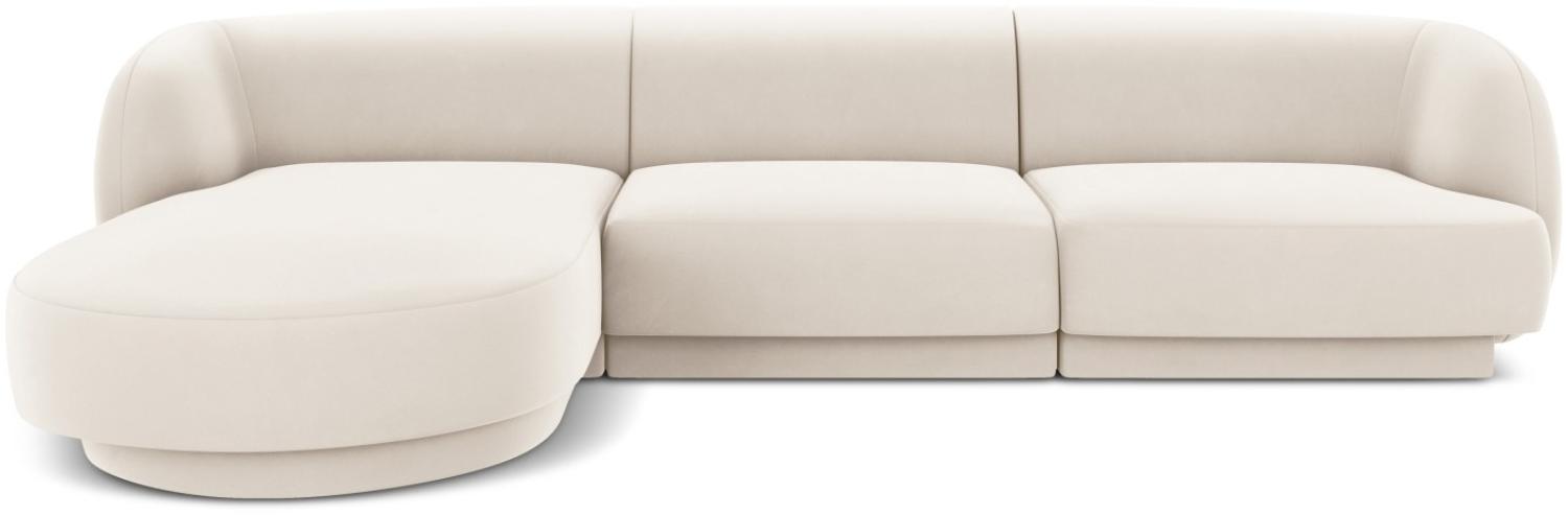 Micadoni 4-Sitzer Samtstoff Ecke links Sofa Miley | Bezug Light Beige | Beinfarbe Black Plastic Bild 1