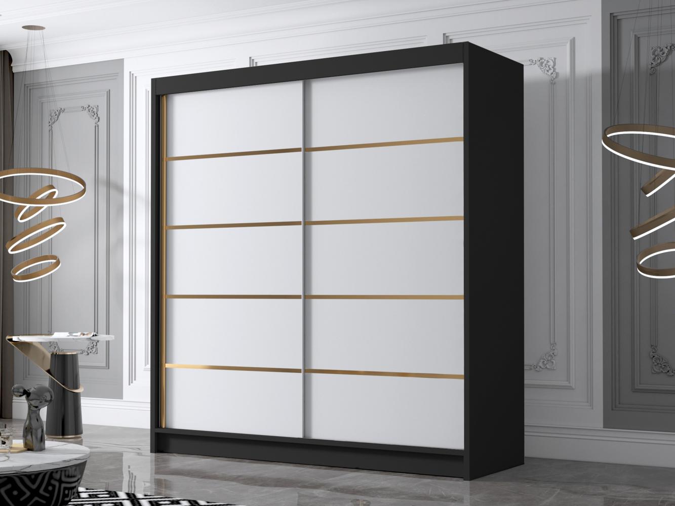 Kleiderschrank mit Goldverzierung Bajpra IV mit zwei Schwebetüren (Farbe: Schwarz / Weiß) Bild 1