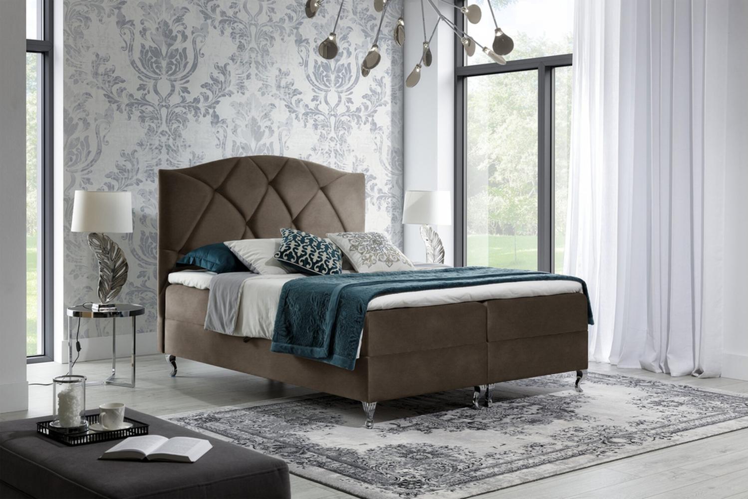 Stylefy 'Blanco' Boxspringbett Velours Braun 160 x 200 cm Bild 1