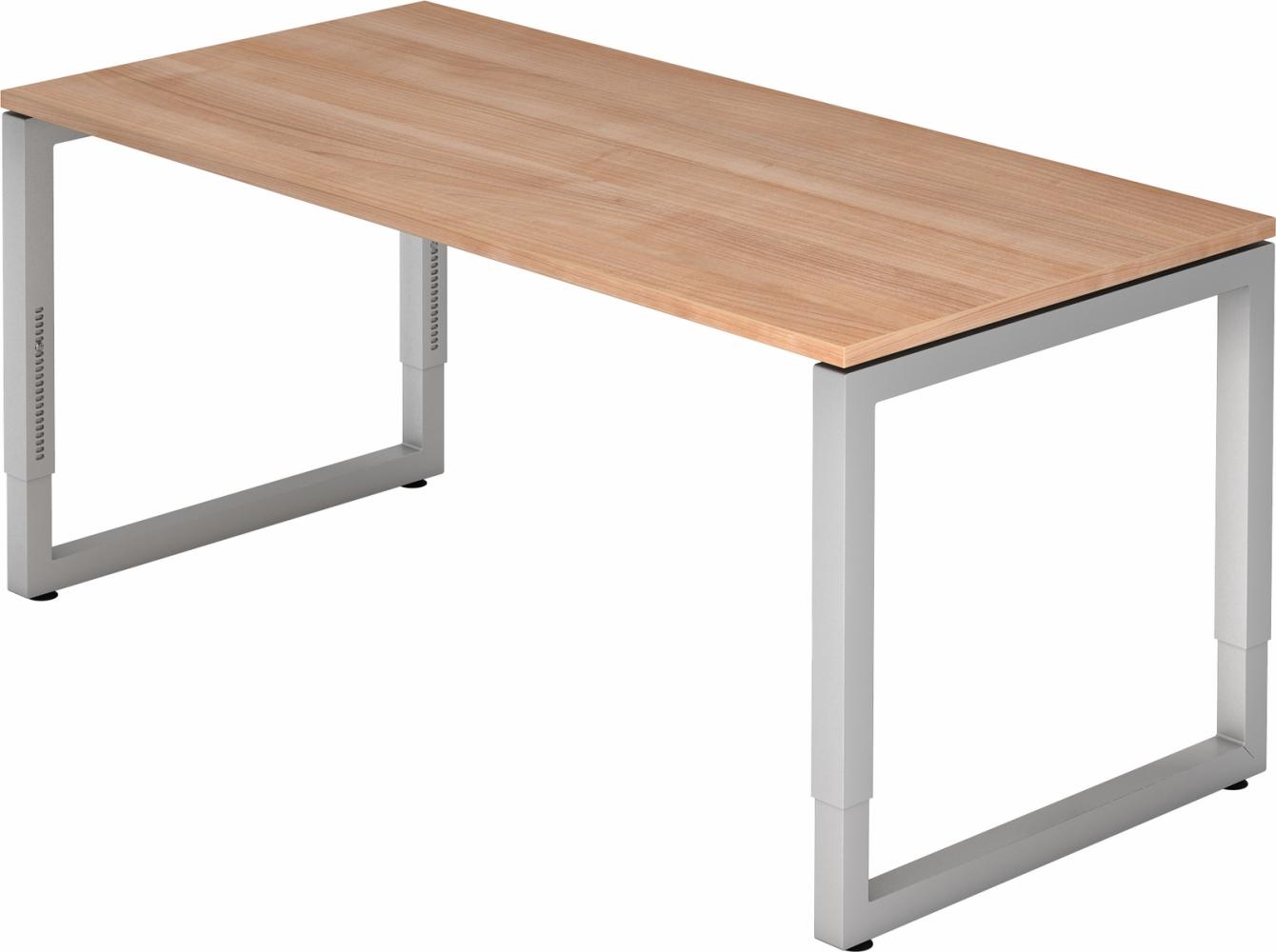 bümö® Schreibtisch R-Serie höhenverstellbar, Tischplatte 160 x 80 cm in Nussbaum, Gestell in silber Bild 1