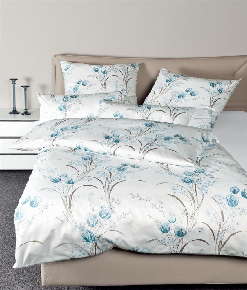 Janine Messina Mako-Satin Bettwäsche 155x220 Blumen Tulpen petrol blau 43080-02 Bild 1