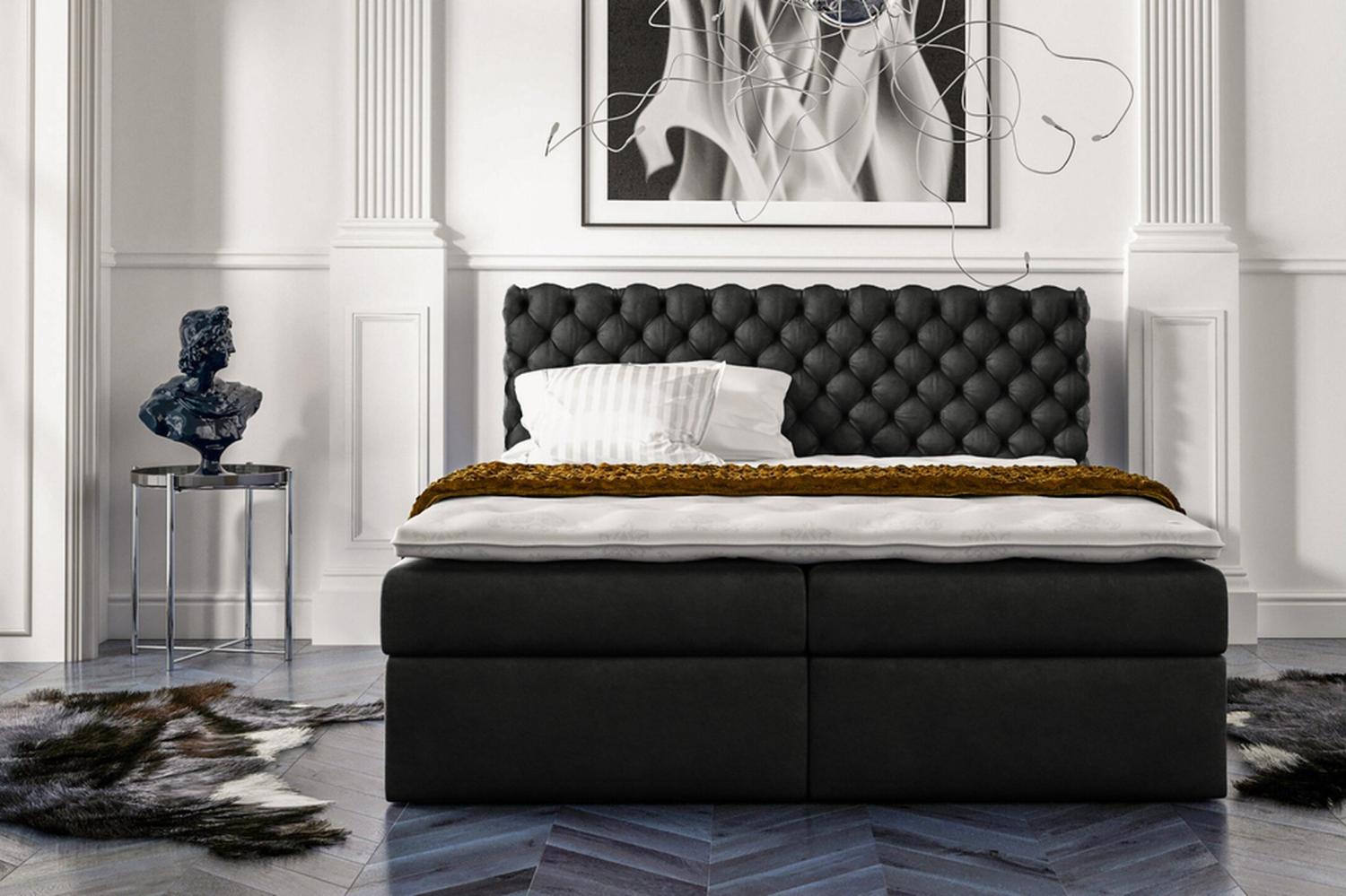 Stylefy 'Alviero' Boxspringbett, Kunstleder Madryt Schwarz 200 x 200 cm Bild 1