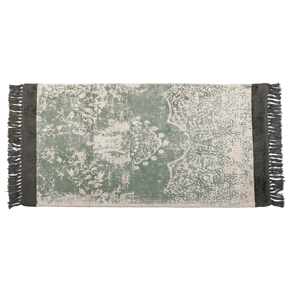 Teppich Viskose grün beige 80 x 150 cm cm orientalisches Muster Kurzflor AKARSU Bild 1