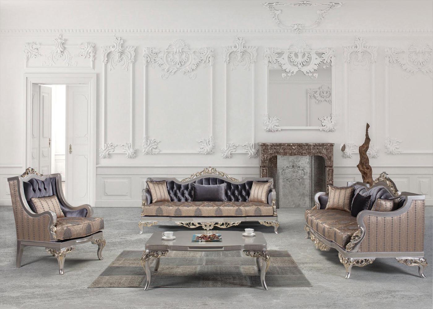 Casa Padrino Luxus Barock Wohnzimmer Set Lila / Beige / Silber / Gold - 2 Sofas & 2 Sessel & 1 Couchtisch - Wohnzimmer Möbel im Barockstil - Edel & Prunkvoll Bild 1