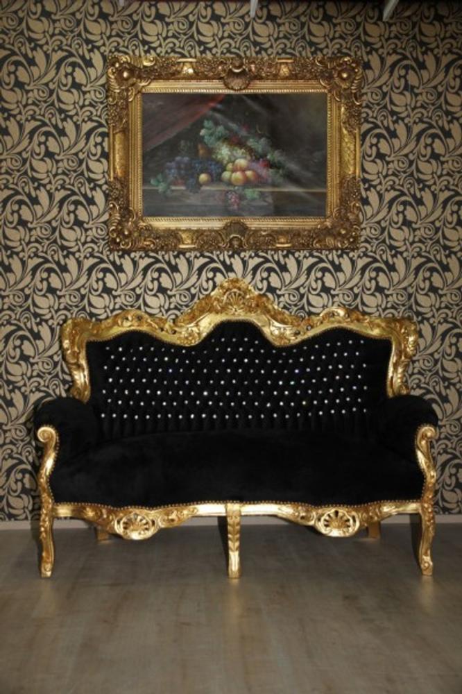 Casa Padrino Barock 2er Sofa Master Schwarz / Gold mit Bling Bling Glitzersteinen Bild 1