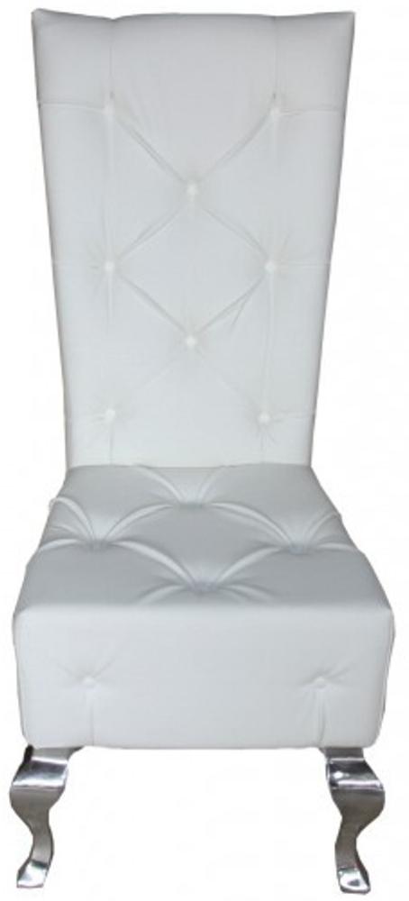 Casa Padrino Barock Esszimmer Stuhl Weiß / Silber Lederoptik - Designer Stuhl - Luxus Qualität Hochlehnstuhl GH Bild 1