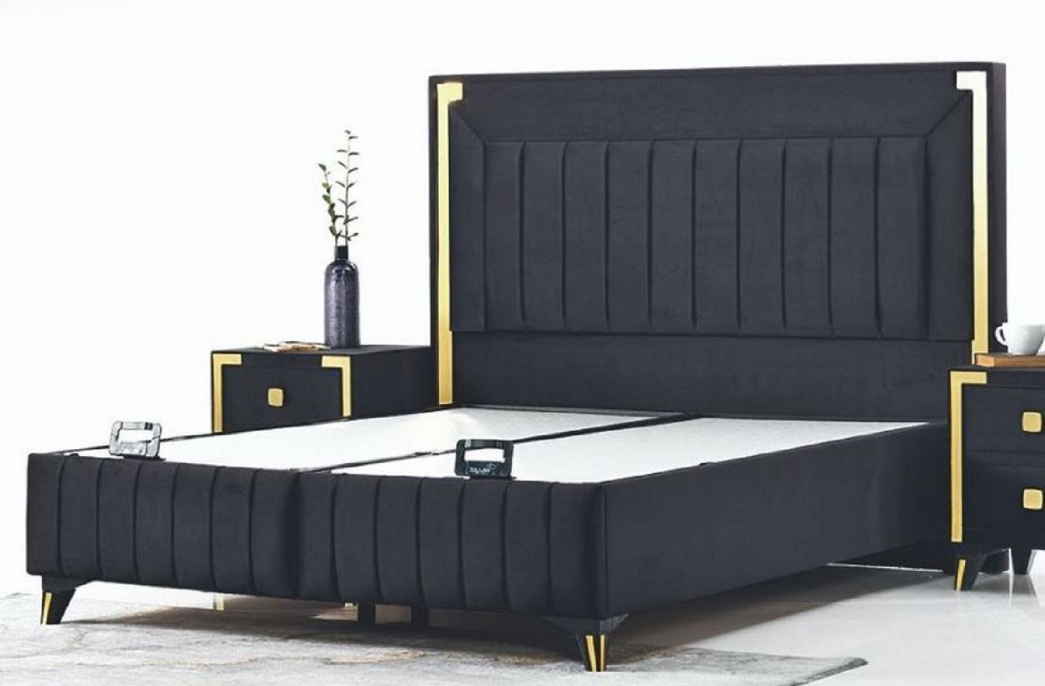 Casa Padrino Luxus Doppelbett Schwarz / Gelbgold - Modernes Massivholz Bett - Moderne Schlafzimmer & Hotel Möbel - Luxus Kollektion Bild 1
