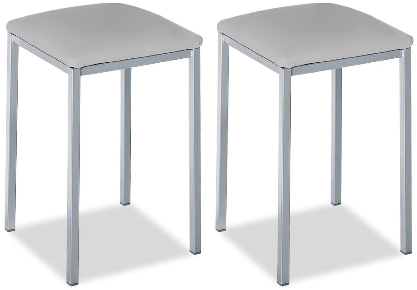 ASTIMESA - Gepolsterter Küchenhocker - Solide und Feste Struktur - Gestell Farbe Aluminium und Sitzfläche aus Kunstleder - Sitzfarbe: Grau. Lieferumfang: 2 Stück, Maße: 35 x 35 x 45 cm Bild 1