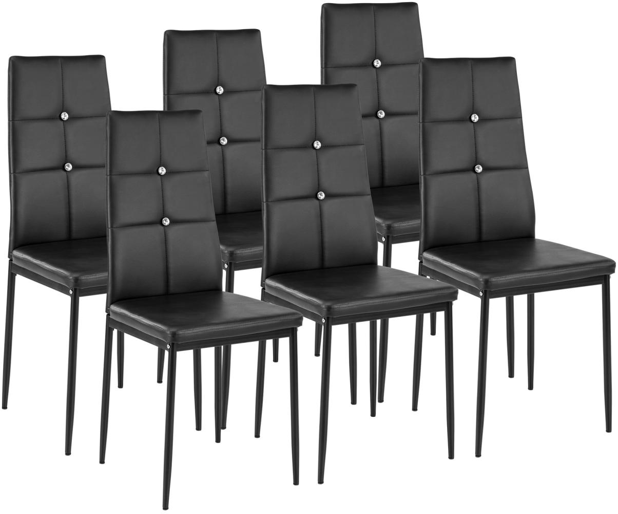 6 Esszimmerstühle, Kunstleder mit Glitzersteinen - schwarz Bild 1