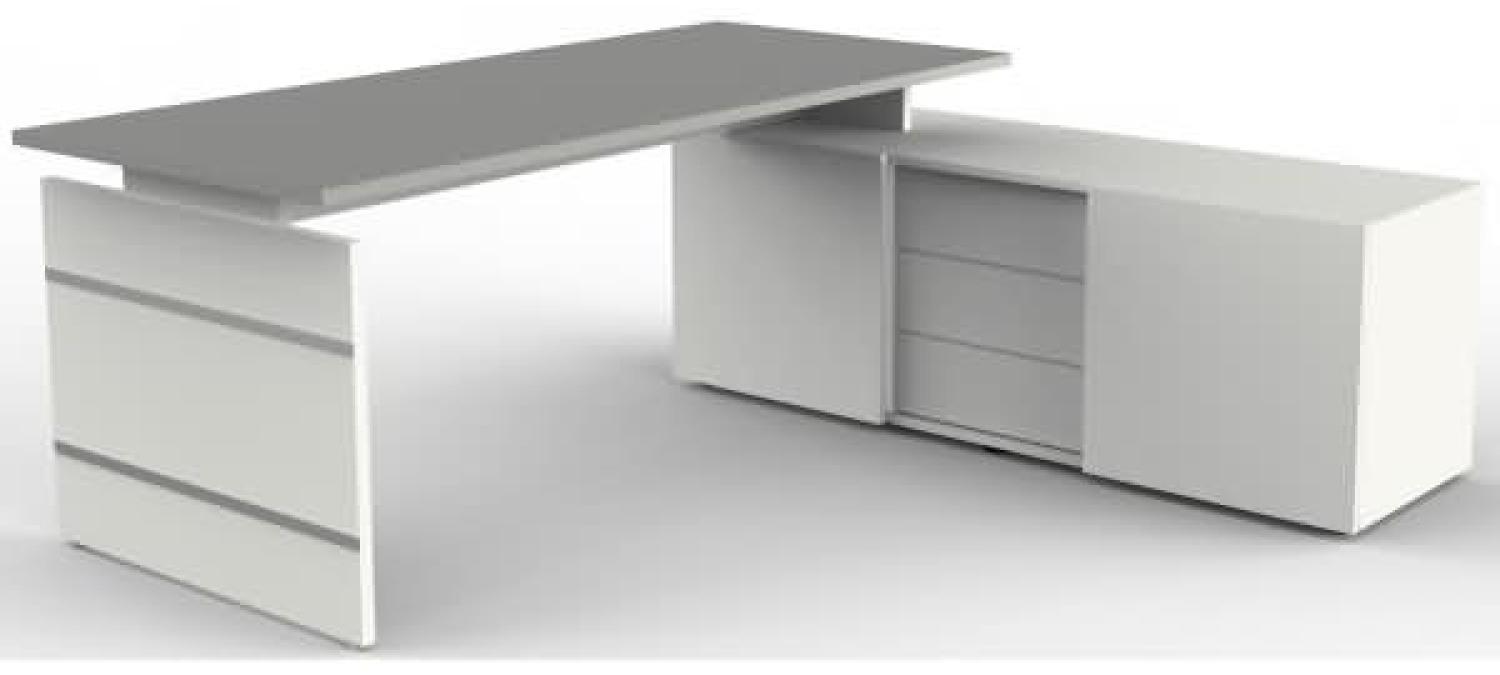 Form 4 Komplettarbeitsplatz, Eckkombination aus Schreibtisch und Sideboard, Weiß / Wenge Bild 1