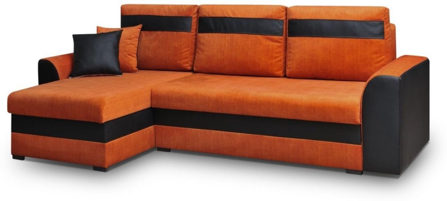 Ecksofa Sofa NIOBE mit Schlaffunktion Schwarz-Orange Ottomane Links Bild 1