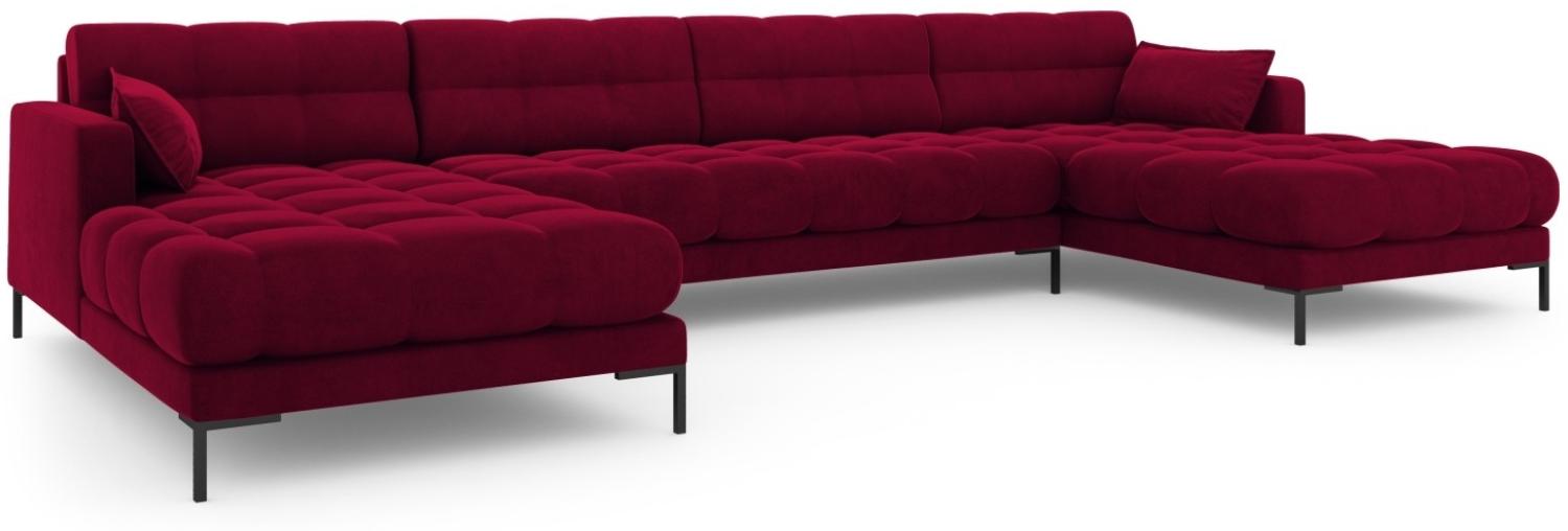 Micadoni 6-Sitzer Samtstoff Panorama Sofa Mamaia | Bezug Red | Beinfarbe Black Metal Bild 1