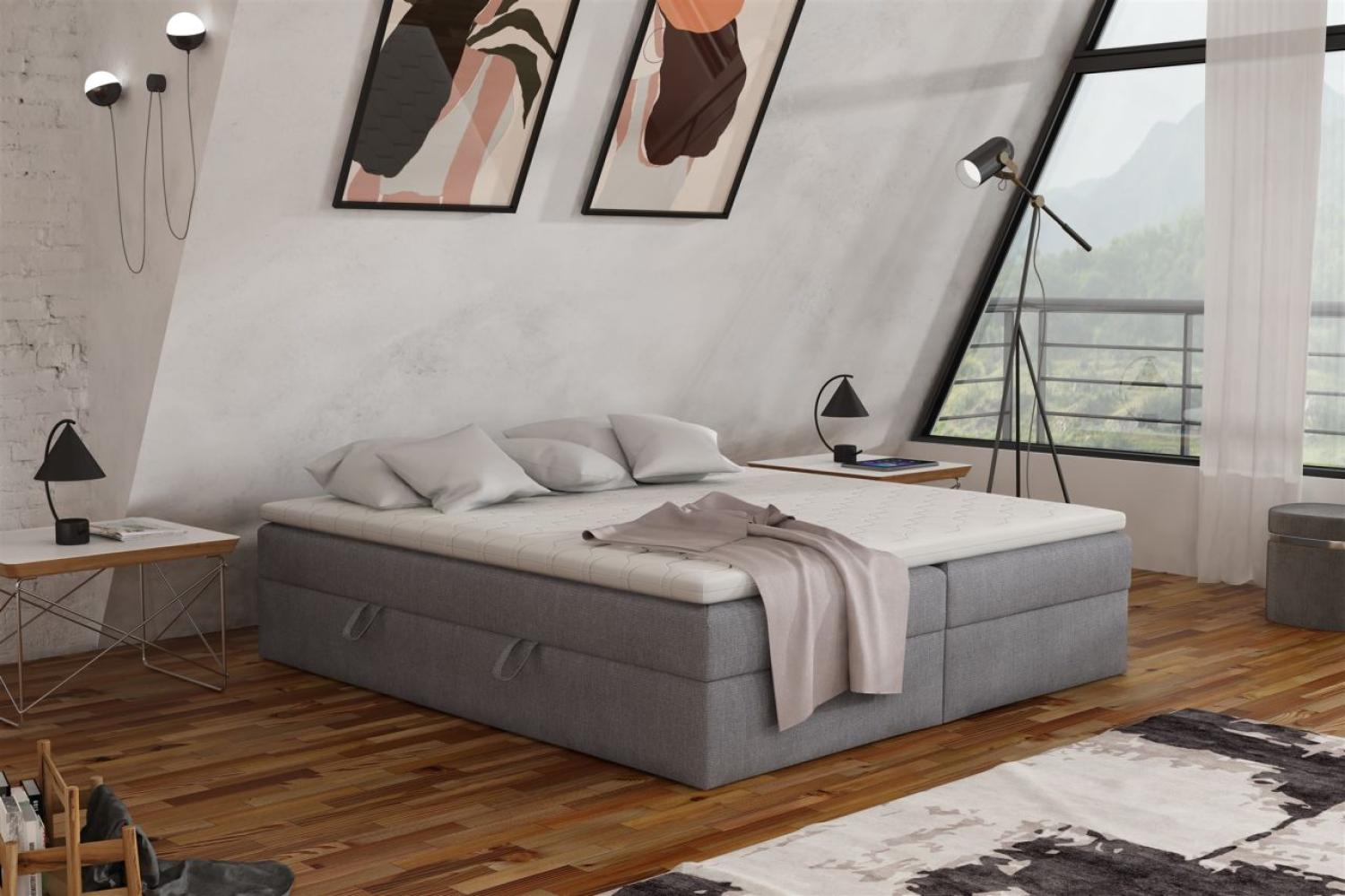 Boxspringbett Schlafzimmerbett ANTONY 140x200cm Stoff Grau inkl. Bettkasten Bild 1