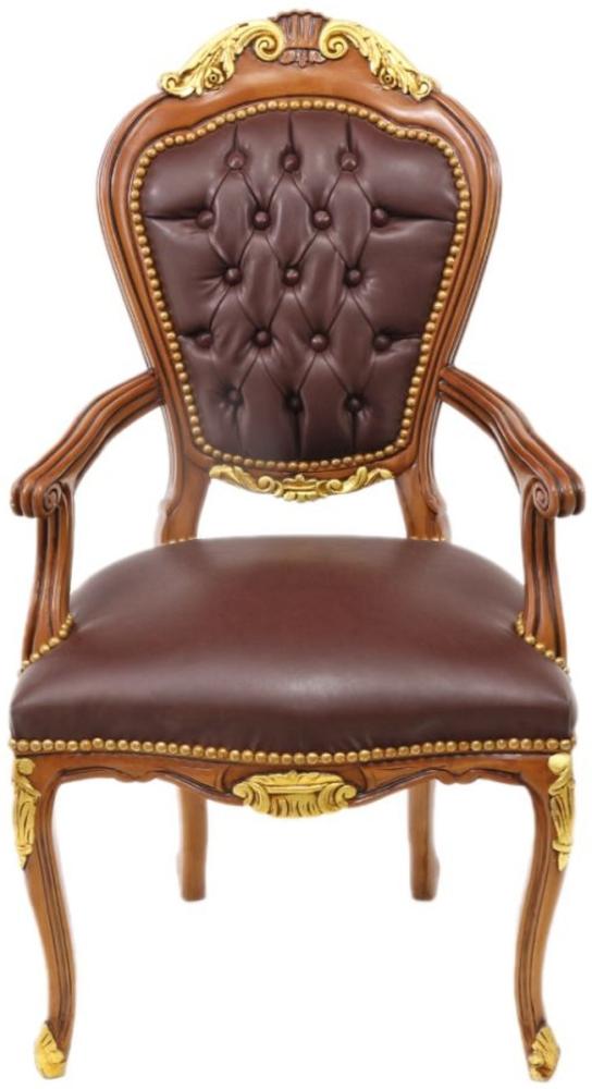 Casa Padrino Luxus Barock Mahagoni Stuhl mit Armlehnen - Luxus Schreibtisch Stuhl Bild 1