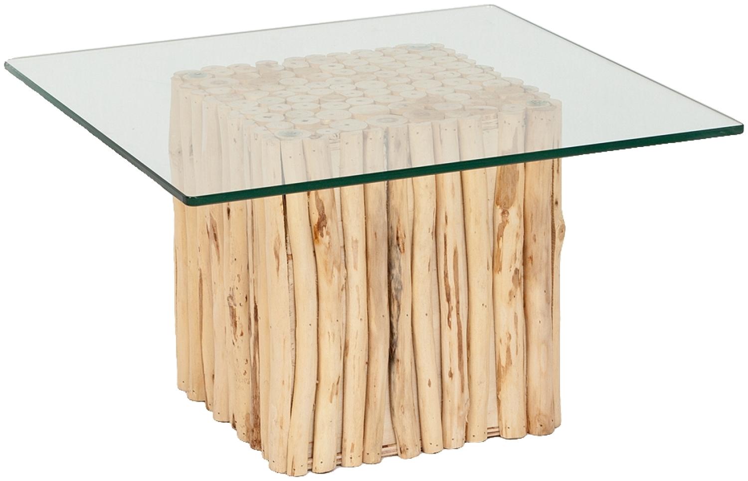 Teak Couchtisch NICO Natural inkl. Glasplatte ca. 70x70cm Wohnzimmertisch Tisch Bild 1