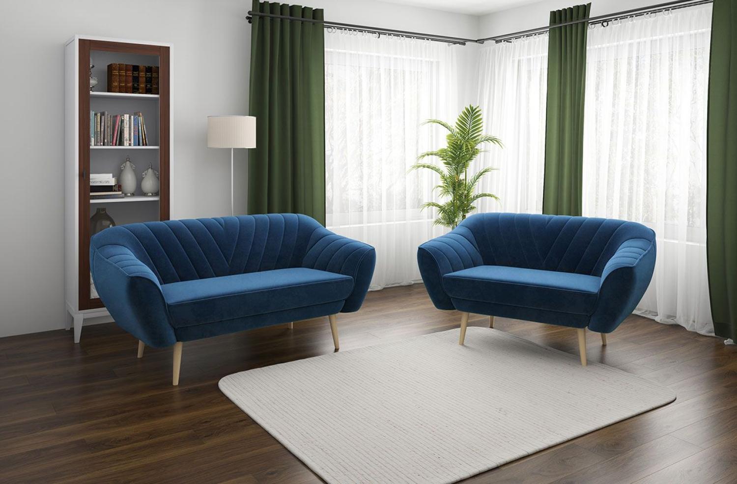 Couchgarnitur zum Wohnzimmer, Sofa-Set - Sofa MIA - 3 2 1 - Dunkelblau Velours Bild 1