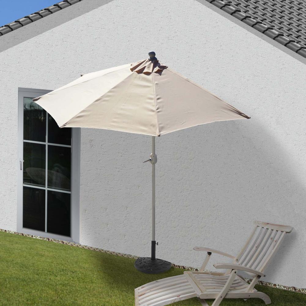 Sonnenschirm halbrund Parla, Halbschirm Balkonschirm, UV 50+ Polyester/Alu 3kg ~ 300cm creme mit Ständer Bild 1