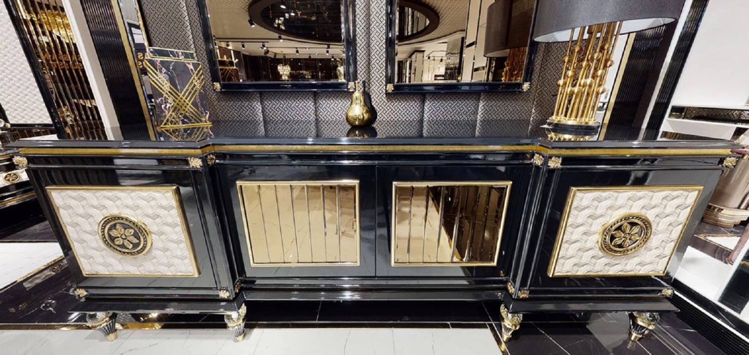 Casa Padrino Luxus Art Deco Sideboard Schwarz / Weiß / Gold - Prunkvoller Massivholz Schrank mit 4 Türen - Luxus Art Deco Wohnzimmer & Hotel Möbel Bild 1