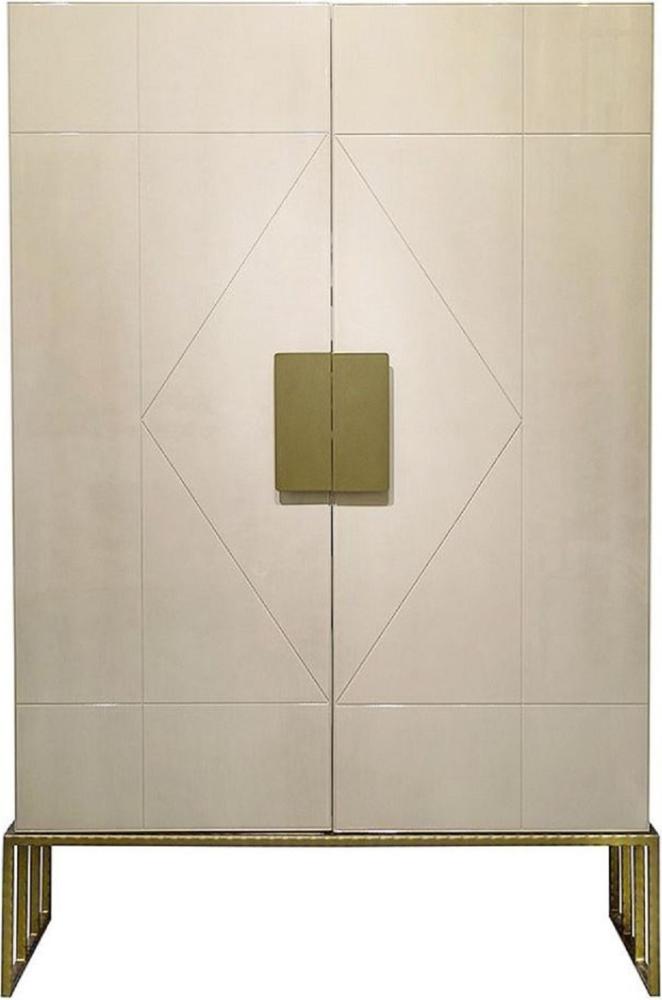 Casa Padrino Designer Wohnzimmerschrank Creme / Messing 120 x 45 x H. 175 cm - Wohnzimmer Möbel - Luxus Qualität Bild 1
