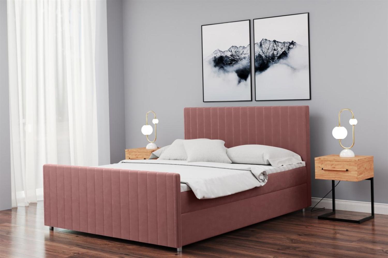 Boxspringbett Schlafzimmerbett ROSALIE 160x200cm in Stoff Matt Velvet Altrosa Bild 1