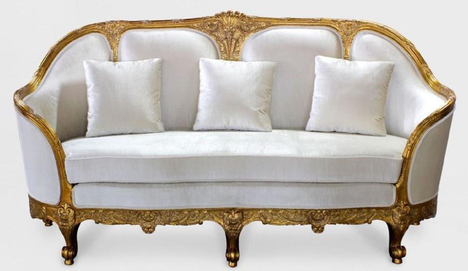 Casa Padrino Luxus Barock Wohnzimmer Sofa Weiß / Gold - Edles Handgefertigtes Antik Stil Sofa Bild 1