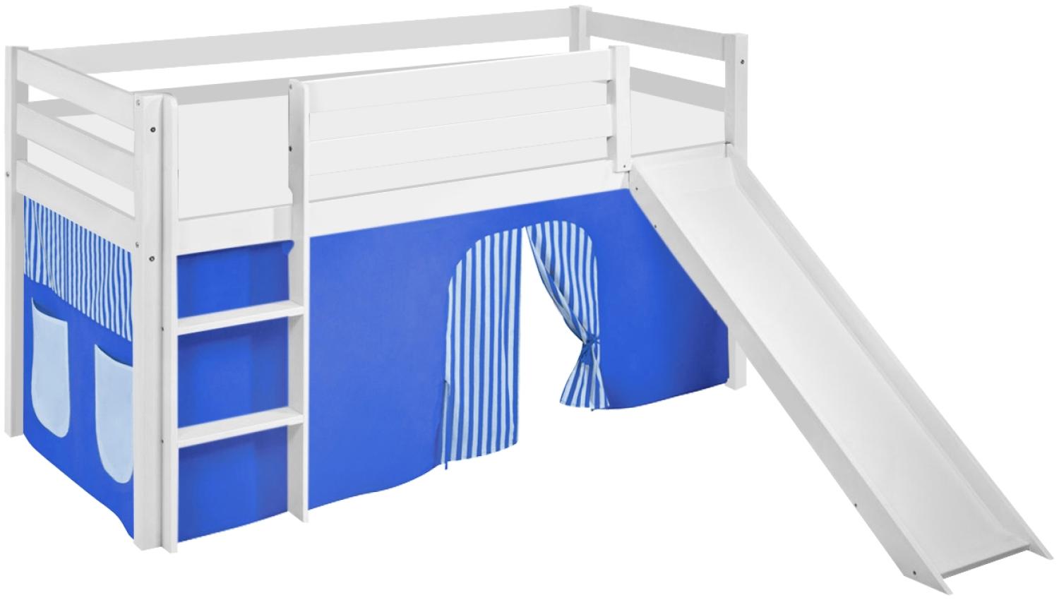Lilokids 'Jelle' Spielbett 90 x 190 cm, Blau, Kiefer massiv, mit Rutsche und Vorhang Bild 1