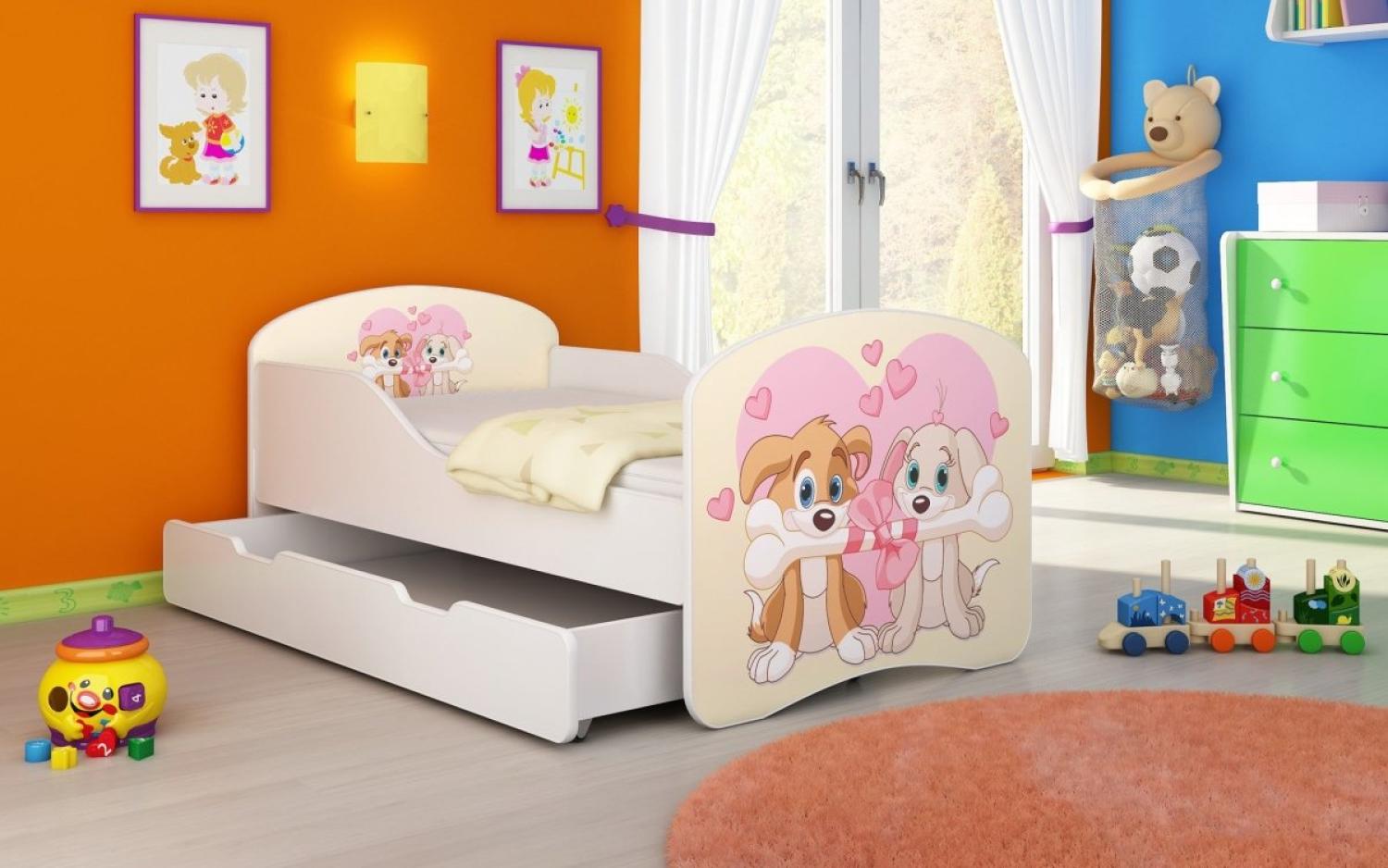 Kinderbett Luna mit Stauraum und verschiedenen Motiven 160x80 Dogs Bild 1
