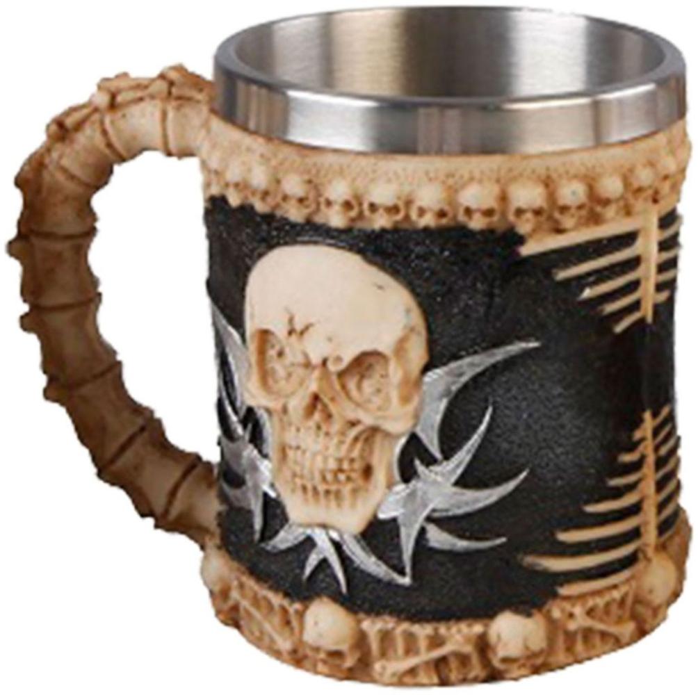 Edelstahl Tasse mit Totenkopf-Design 4 Motive Polyresin 420ml Totenschädel Emblem Bild 1