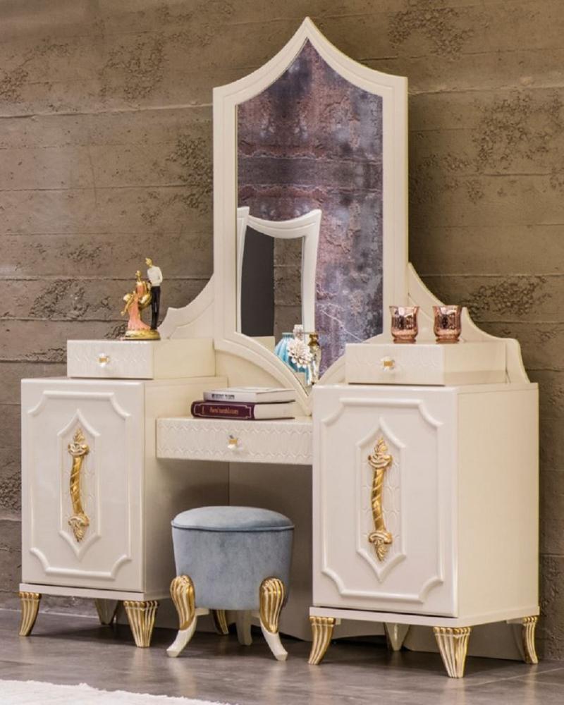 Casa Padrino Luxus Barock Schminktisch mit Spiegel Weiß / Gold - Barock Schmink Konsole - Schlafzimmer Möbel im Barockstil - Edel & Prunkvoll Bild 1