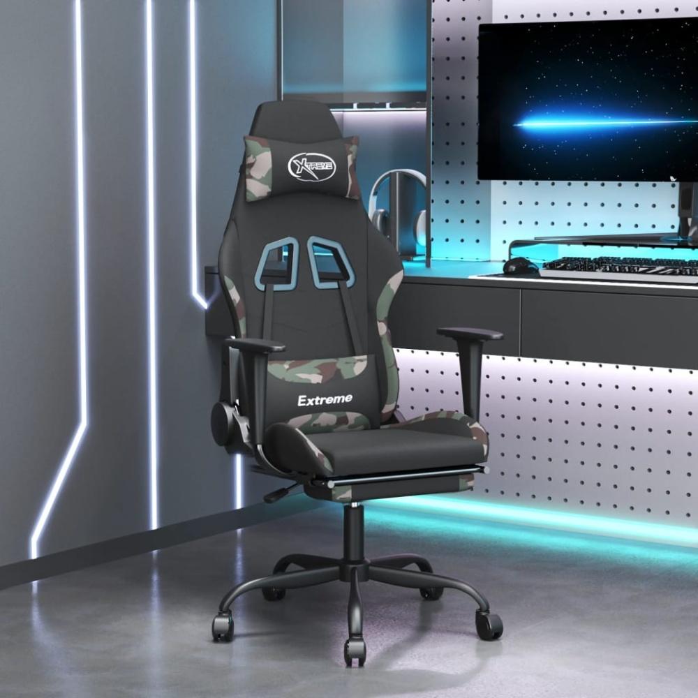 Gaming-Stuhl mit Fußstütze Drehbar Schwarz und Tarnfarben Stoff Bild 1