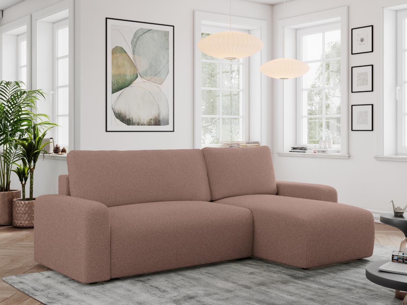 Ecksofa L-form, mit Schlaffunktion und Bettkasten - ARGOS - Rosa Boucle Bild 1