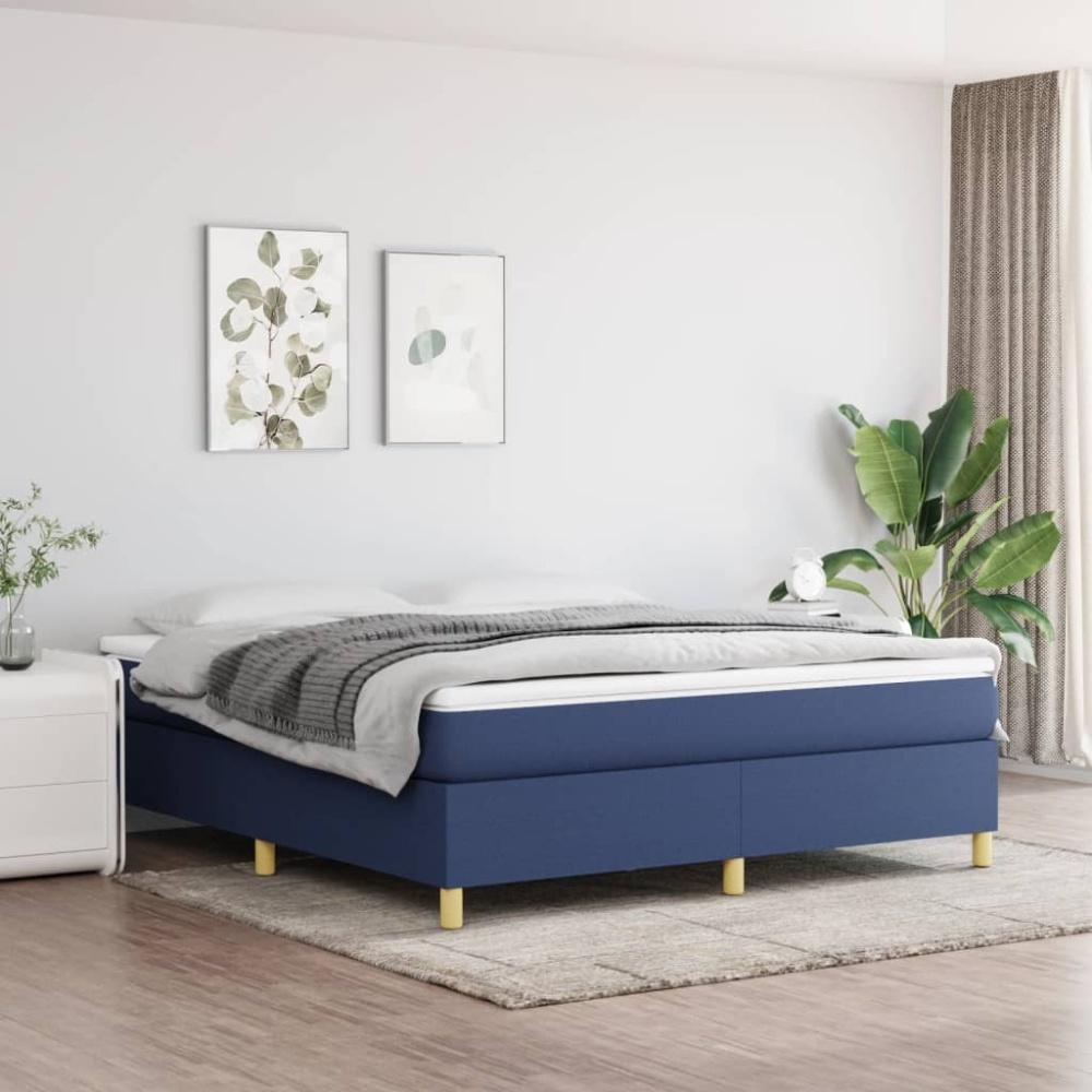 vidaXL Boxspringbett mit Matratze Blau 160x200 cm Stoff Bild 1