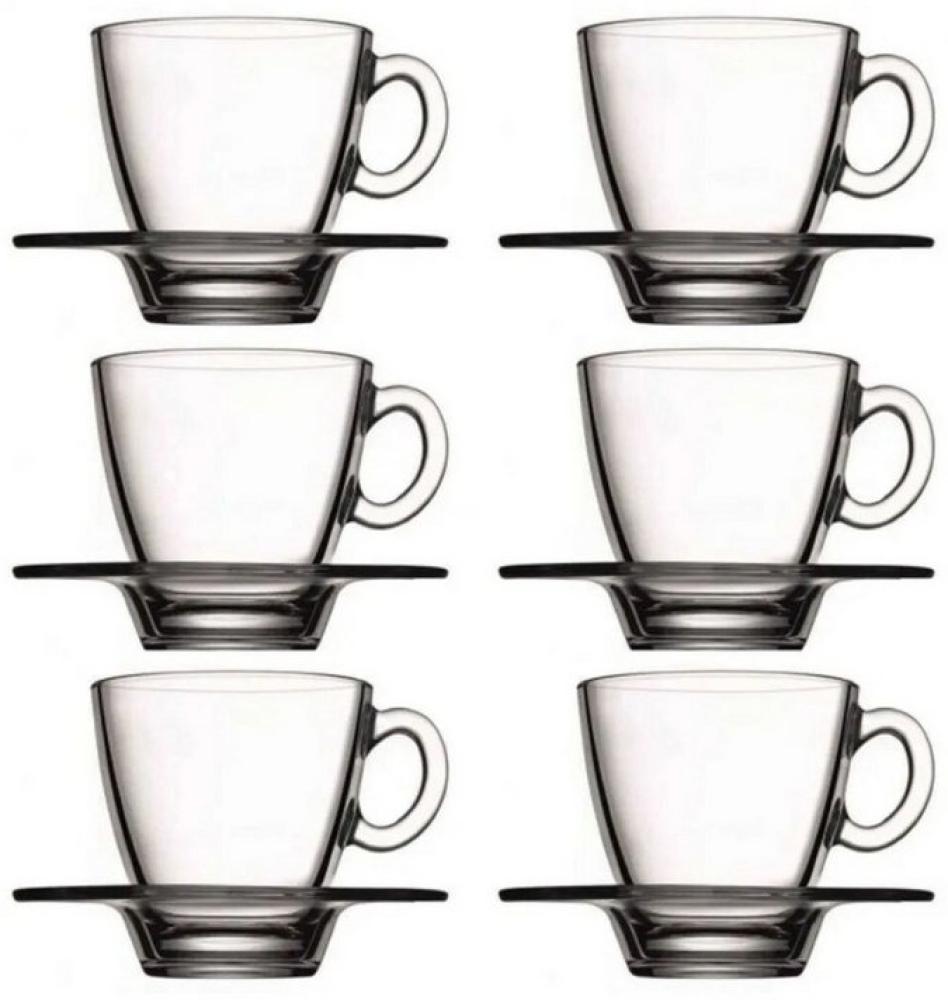 Pasabahce Aqua Service Kaffeetassen mit Teller, Glas, Transparent, 6 Stück 12 Teilig Bild 1