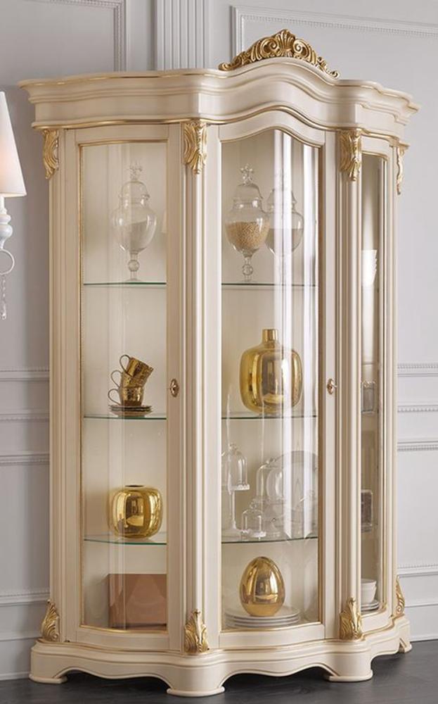 Casa Padrino Luxus Barock Wohnzimmer Vitrine Creme / Gold 155 x 54 x H. 227 cm - Prunkvoller Barock Vitrinenschrank mit 3 Glastüren - Edle Barock Möbel Bild 1
