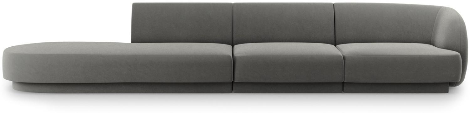 Micadoni 4-Sitzer Links Samtstoff Sofa Miley | Bezug Light Grey | Beinfarbe Black Plastic Bild 1