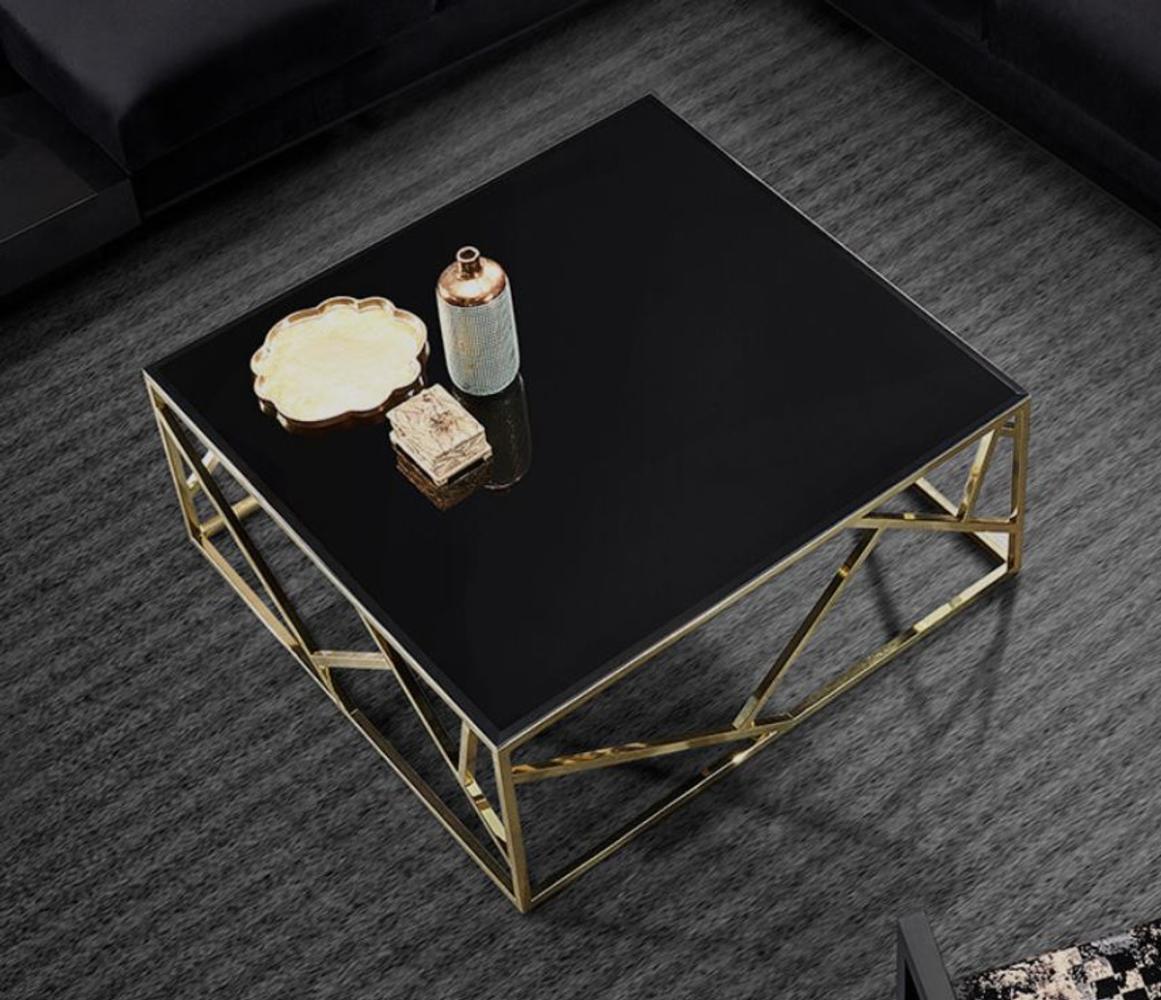 Casa Padrino Luxus Couchtisch Gold / Schwarz 125 x 125 x H. 43 cm - Quadratischer Edelstahl Wohnzimmertisch mit Glasplatte - Wohnzimmer Möbel - Luxus Qualität Bild 1