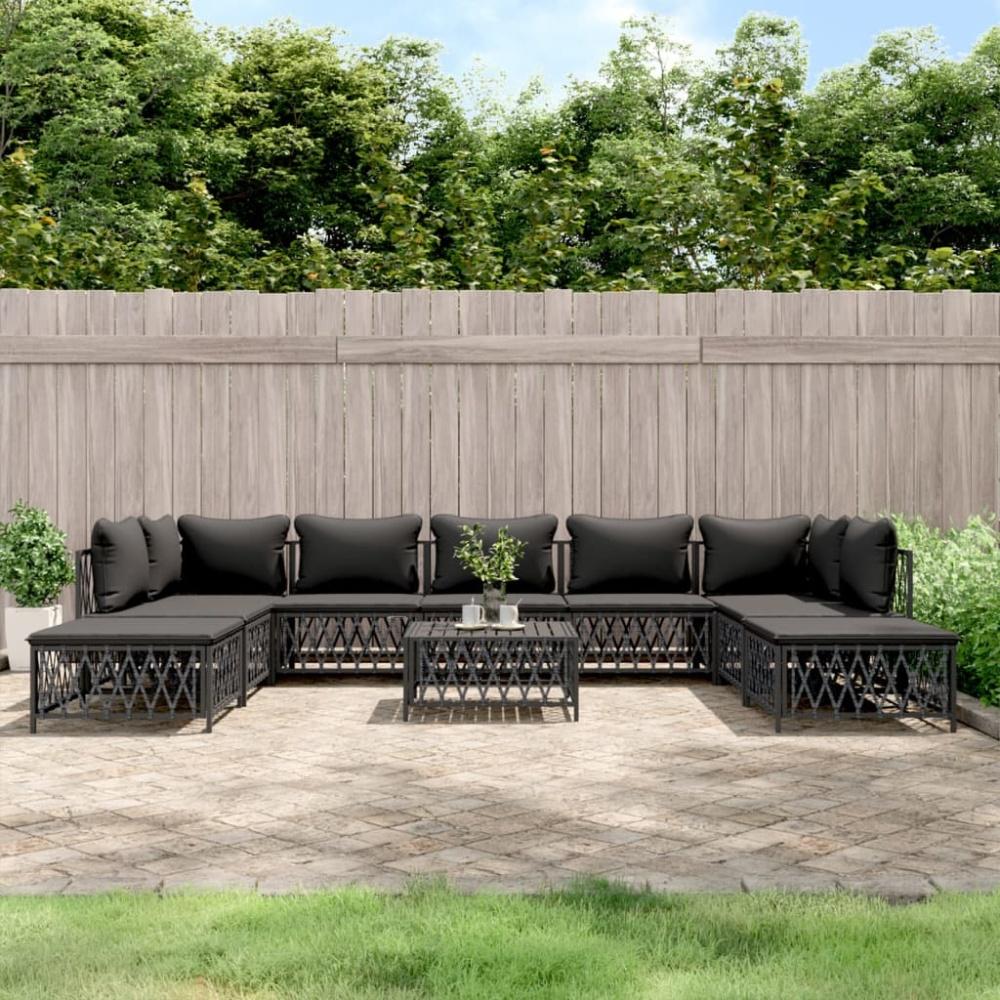 vidaXL 10-tlg. Garten-Lounge-Set mit Kissen Anthrazit Stahl Bild 1